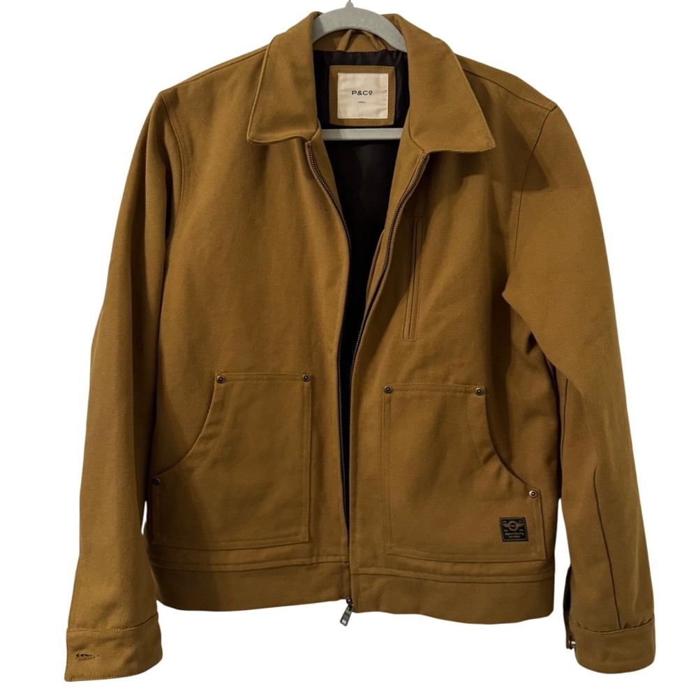 P&Co Mechanic Jacket Mens S Tobacco Brown Canvas Full Zip Workwear Chore Coat